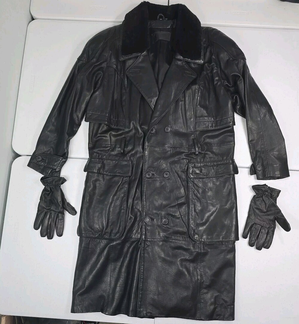 Vintage 80s Maxwear Robert Maxwell Men 40 Soft Leather/Shearling Coat + Gloves